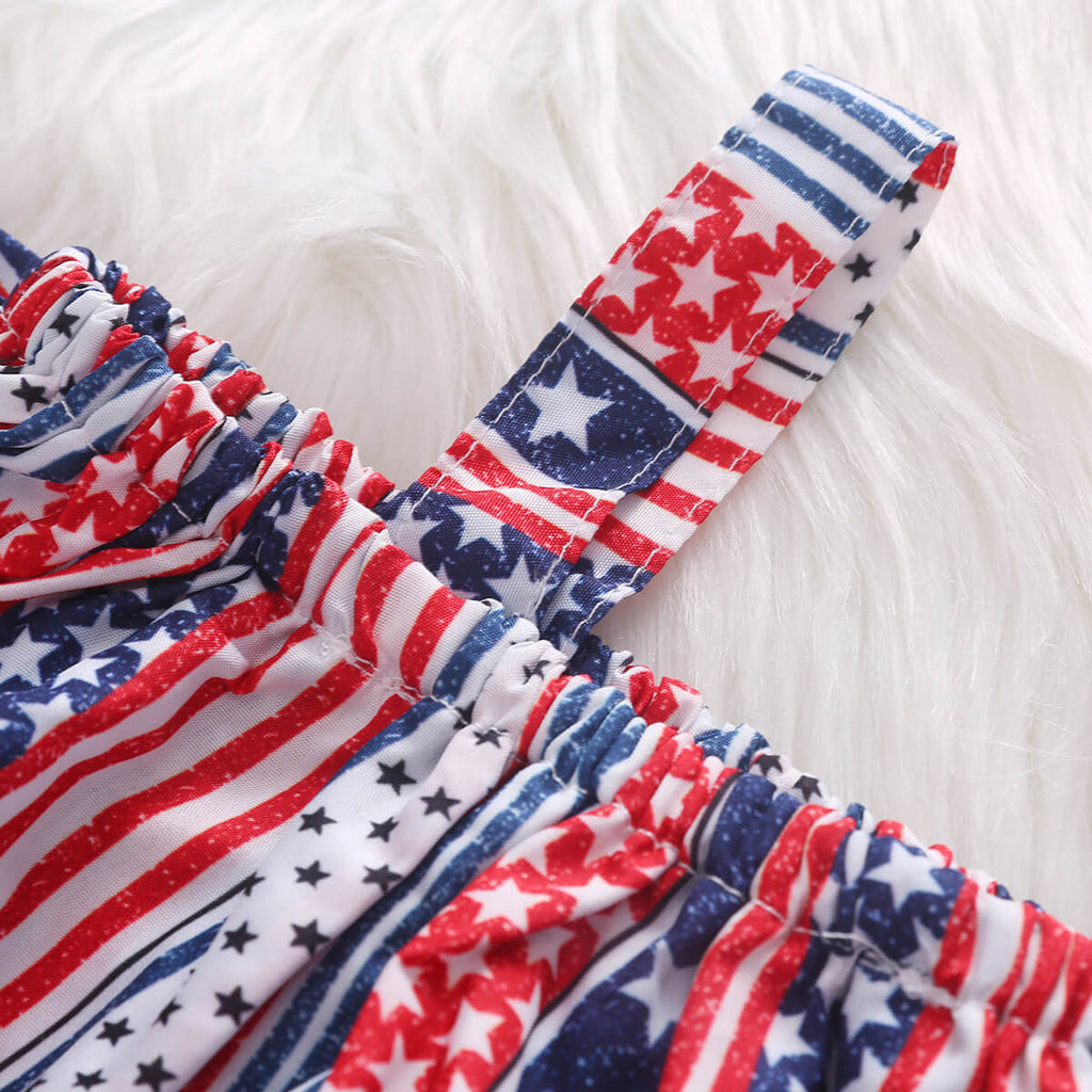 Baby Girl 4th of July Outfit American Flag 2PCS Patriotic Set Stars Stripe Tops+Denim Shorts