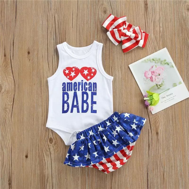 Baby Girl July 4th Outfit Romper Newborn American Flag Patriotic Summer Clothes Set