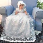 Vintage Baby Girl Baptism Dress White Lace Princess First Communion Dresses & Bonnet 6-12M