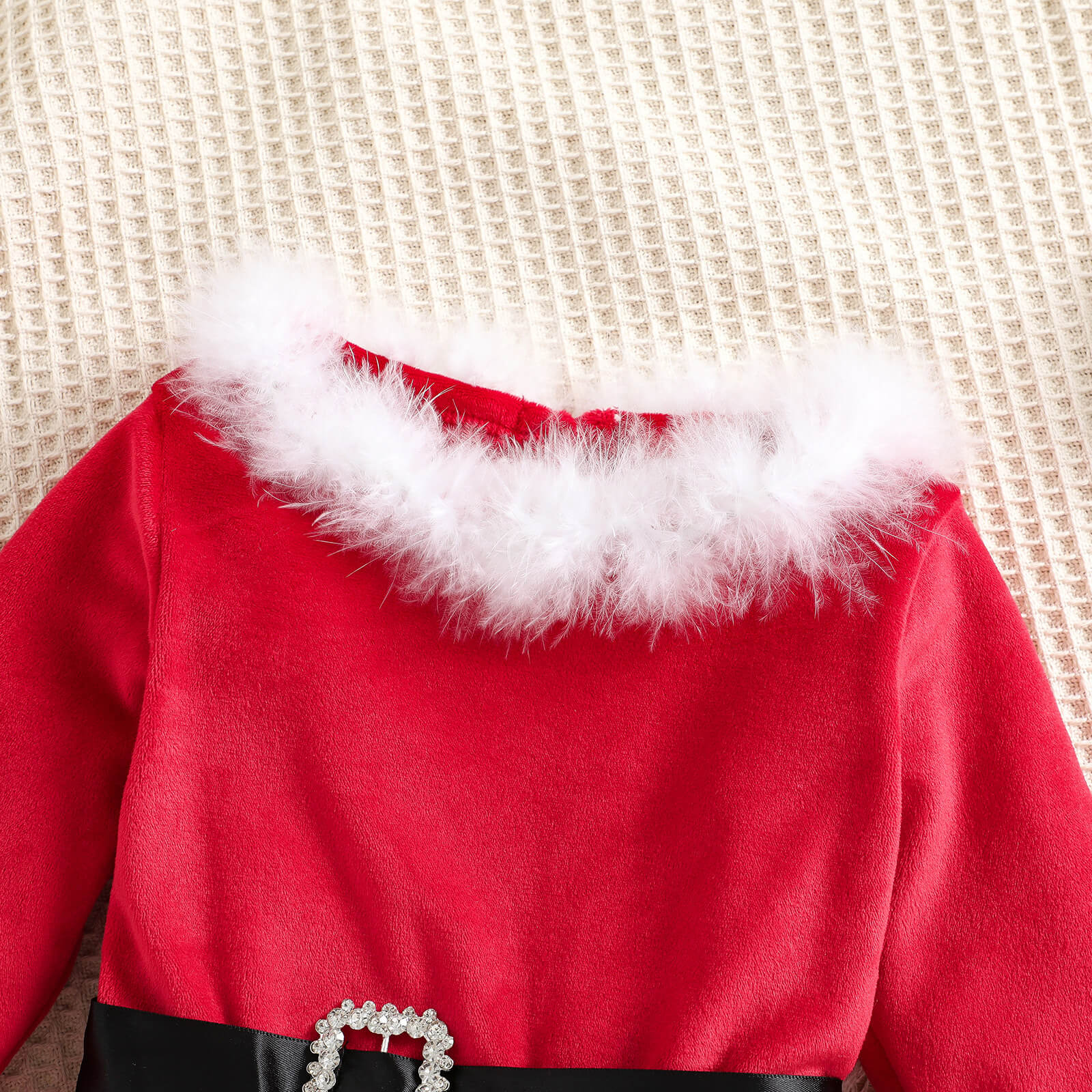 Toddler Baby Girls Santa Dress Red Christmas Long Sleeve Winter Dress with Headwear
