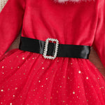 Toddler Baby Girls Santa Dress Red Christmas Long Sleeve Winter Dress with Headwear