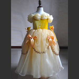 Girls Princess Belle Dress Halloween Costume Party Ball Gown Dress