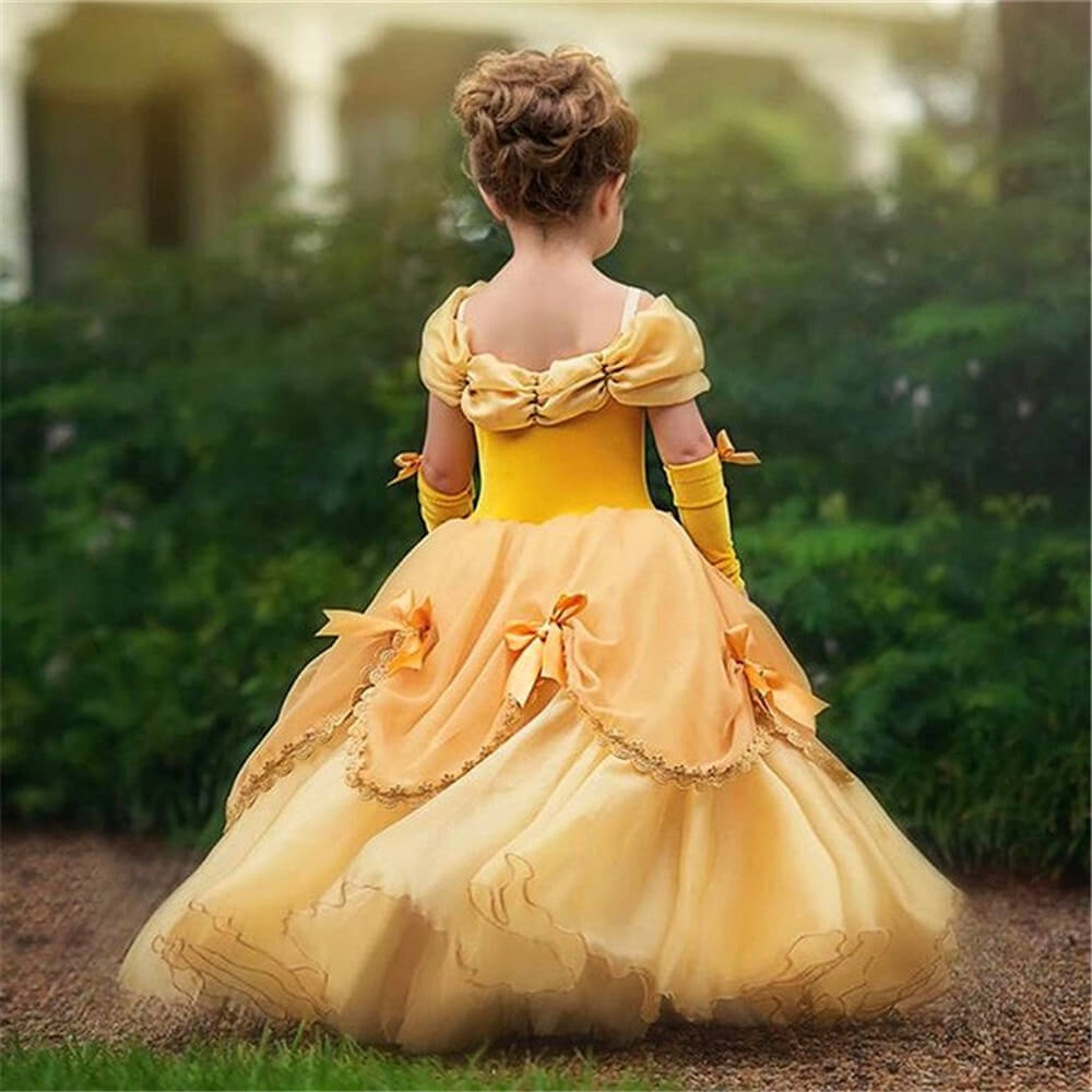 Girls Princess Belle Dress Halloween Costume Party Ball Gown Dress ...
