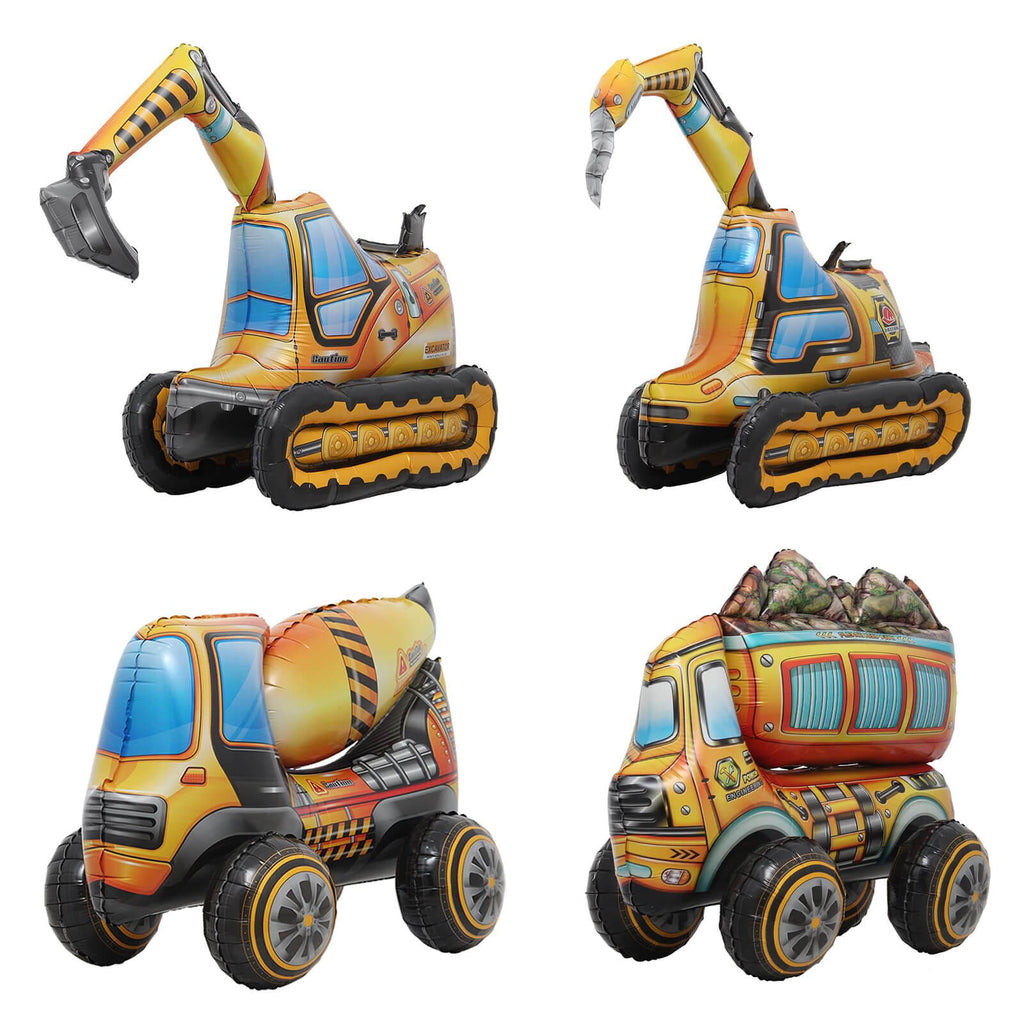 3D Construction Vehicle Party Balloon Aluminum Foil Engineering Vehicle for Children Birthday Decoration