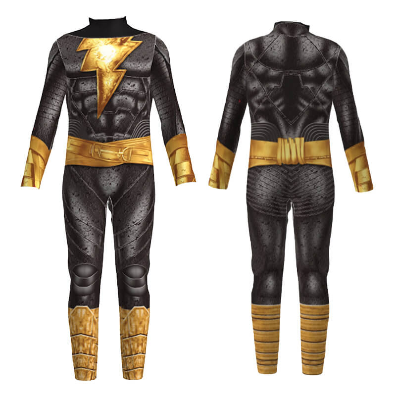 Kids Adult Black Adam Costume Hooded Cape and Jumpsuit 2pcs Suit for Halloween Cosplay