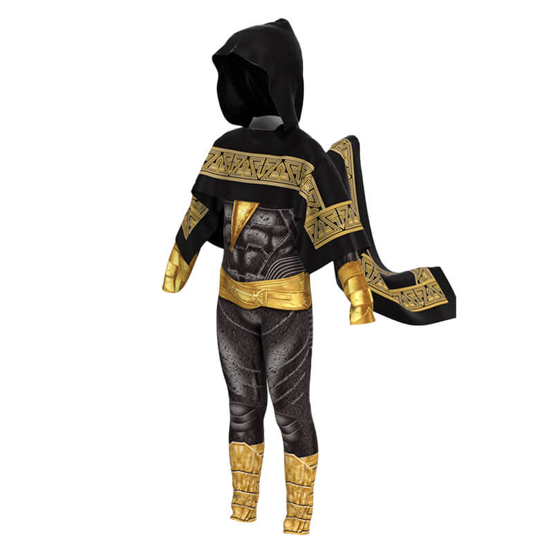 Kids Adult Black Adam Costume Hooded Cape and Jumpsuit 2pcs Suit for Halloween Cosplay
