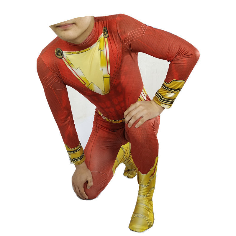 Kids Teens Shazam Costume Black Addam Unisex Bodysuit for Cosplay