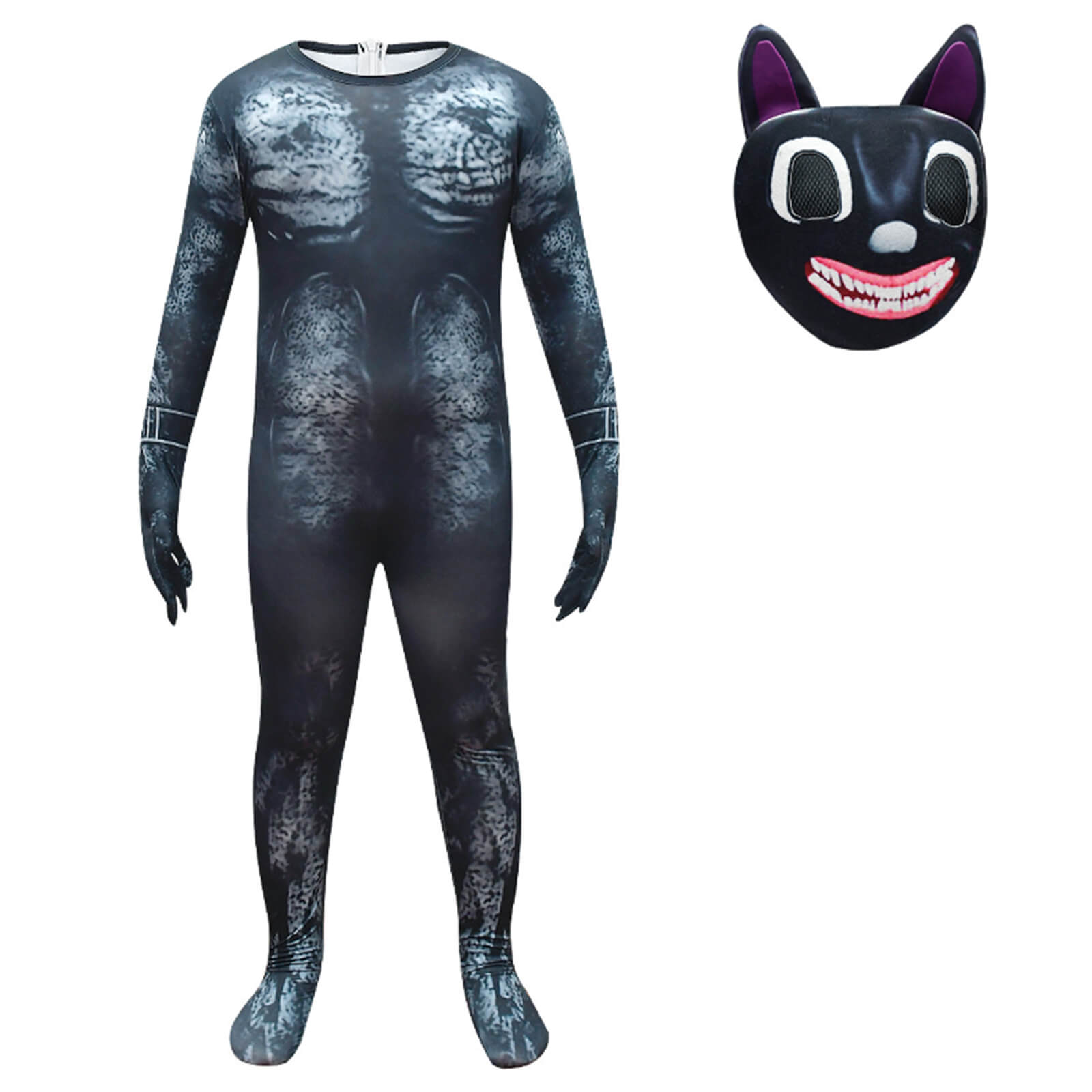 Kids Black Cat Costume Hallowen Cosplay Jumpsuit Mask Full Set for Boys Girls