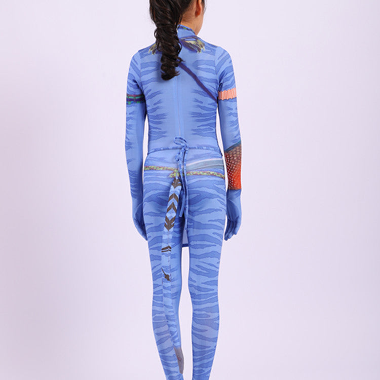 Girls The Way of Water Neytiri Costume Cute Jumpsuit with Tail for Halloween Cosplay