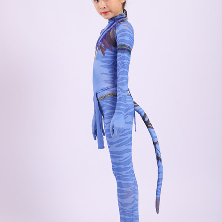 Girls The Way of Water Neytiri Costume Cute Jumpsuit with Tail for Halloween Cosplay