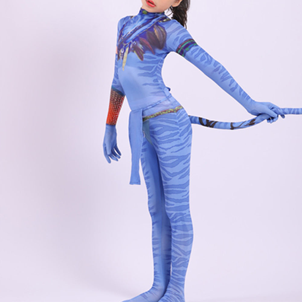 Girls The Way of Water Neytiri Costume Cute Jumpsuit with Tail for Halloween Cosplay
