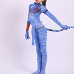 Kids Neytiri and Jake Sully Costume The Way of Water Jumpsuit Tight Bodysuit with Tail for Halloween
