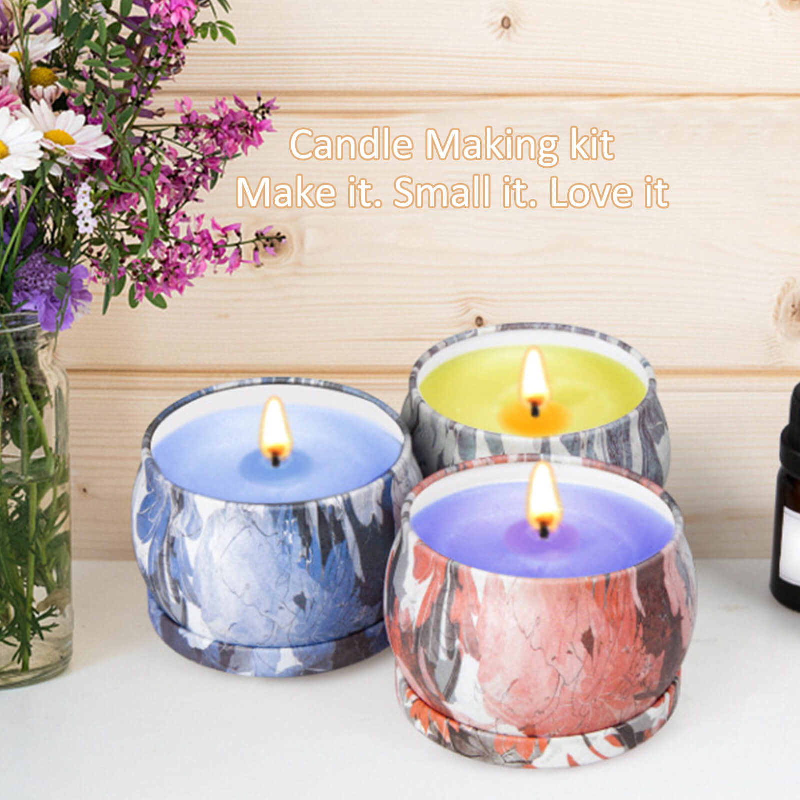 Candle Making Kit with 6 Different Fragrance Oil, Wax, Cotton Wicks, Metal Pot, Candle Dyes, Candle Tins and More for Candle DIY