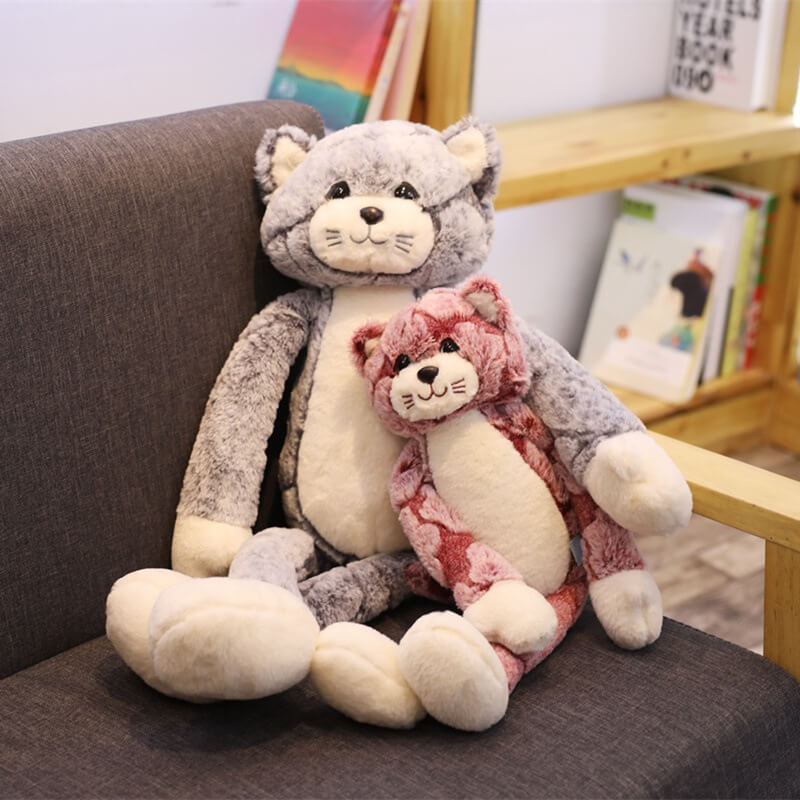 Kid Cat Plush Toys Cute Stuffed Animals Soft Fluffy Cat Dolls with Long Legs for Birthday Gift