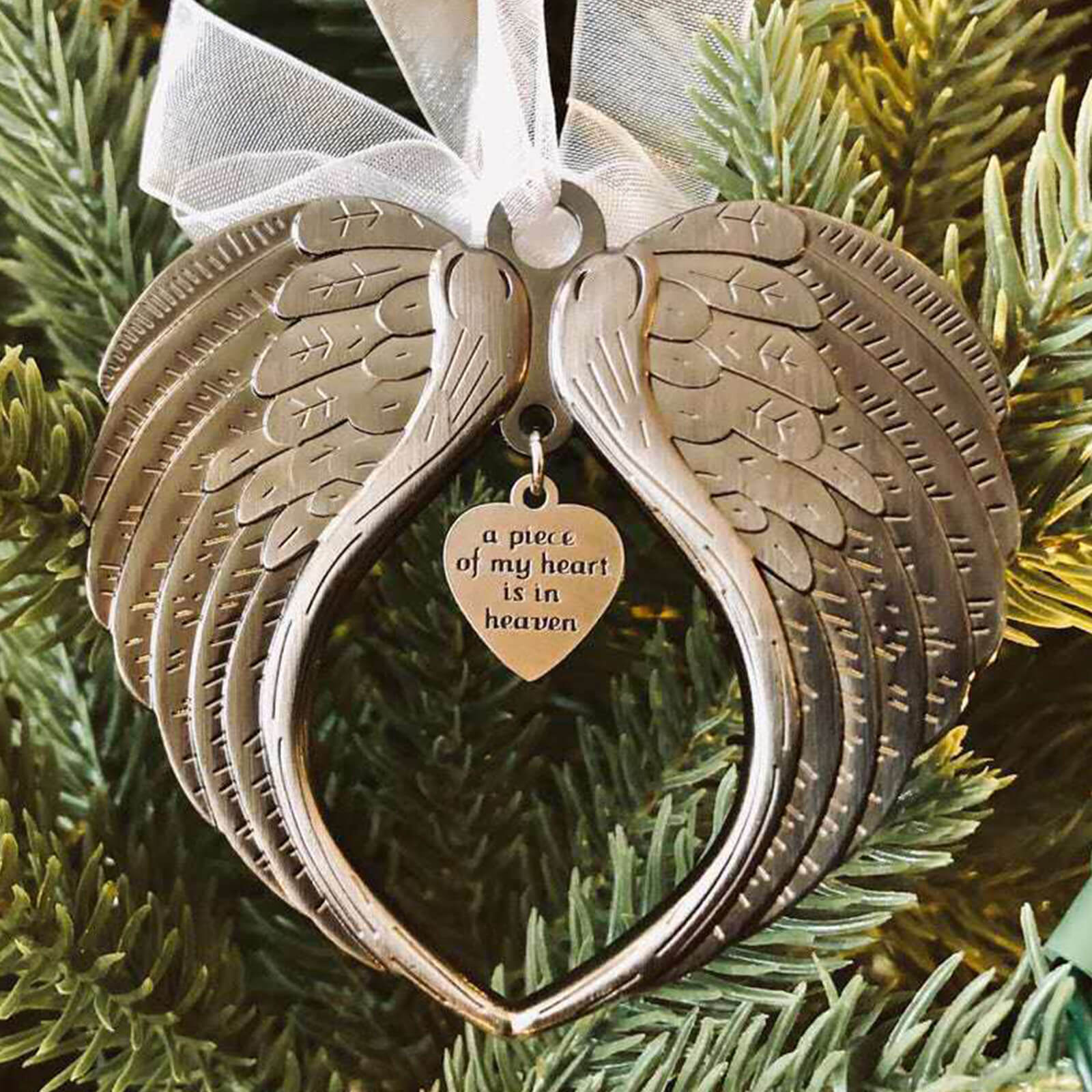 Christmas Decorations 4pcs Christmas Bells Angel Wings Ornaments Double Sided Memorial Ornament