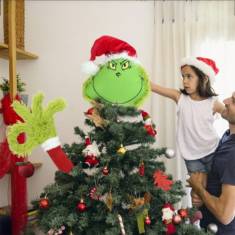 Christmas Tree Decorations Furry Green Monster Head Arm Legs Plush Doll Christmas Tree Topper for Ornaments