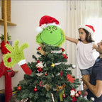 Christmas Tree Decorations Furry Green Monster Head Arm Legs Plush Doll Christmas Tree Topper for Ornaments
