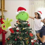 Christmas Tree Decorations Furry Green Monster Head Arm Legs Plush Doll Christmas Tree Topper for Ornaments