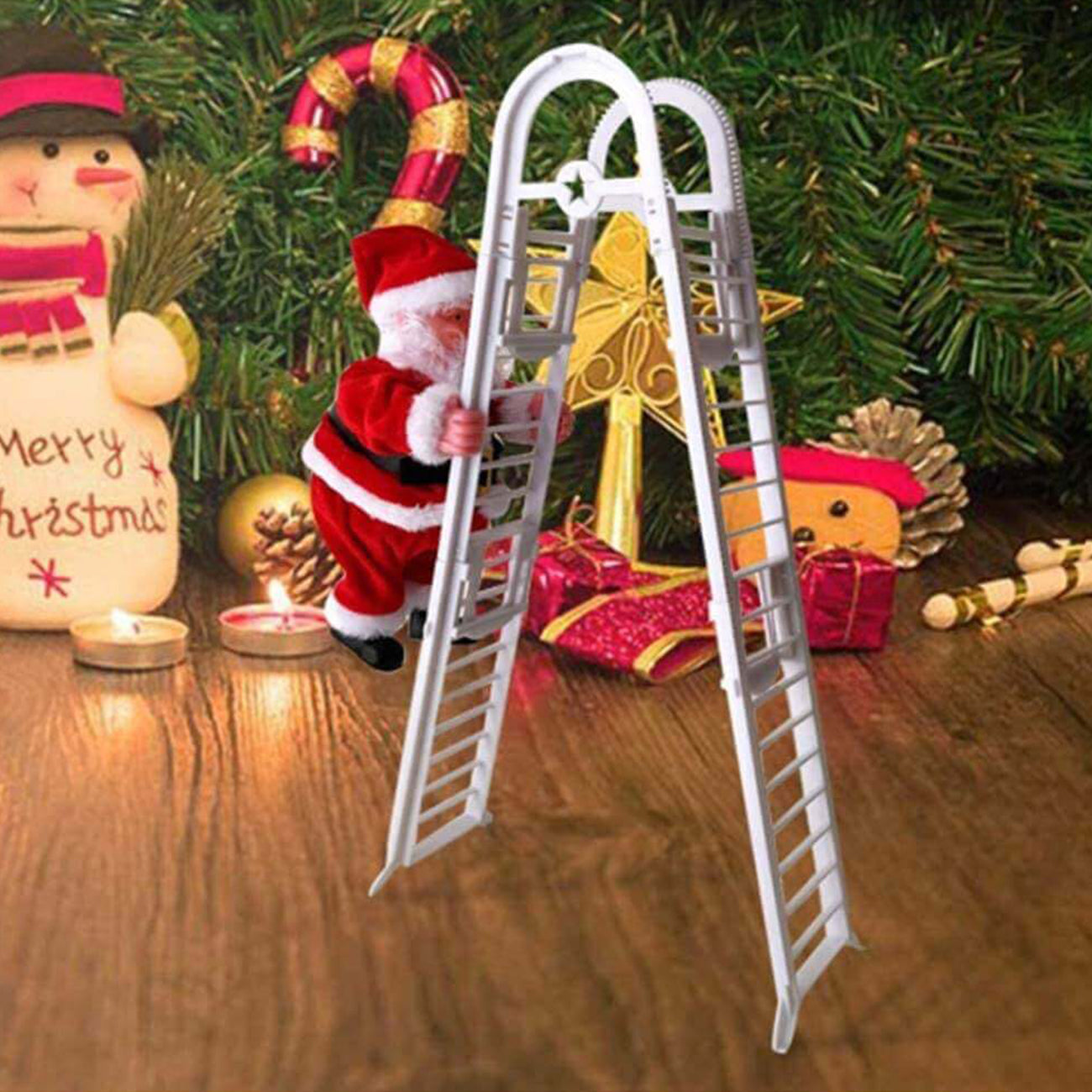 Santa Claus Climb Ladder Christmas Decoration with Music for Indoor Outdoor Oranment