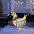 Christmas Outdoor Ornaments Light-Up Chicken with Scarf Holiday Decoration for Garden Patio Lawn