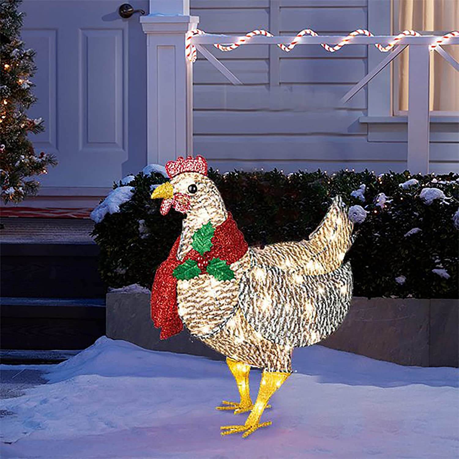 Christmas Outdoor Ornaments Light-Up Chicken with Scarf Holiday Decoration for Garden Patio Lawn