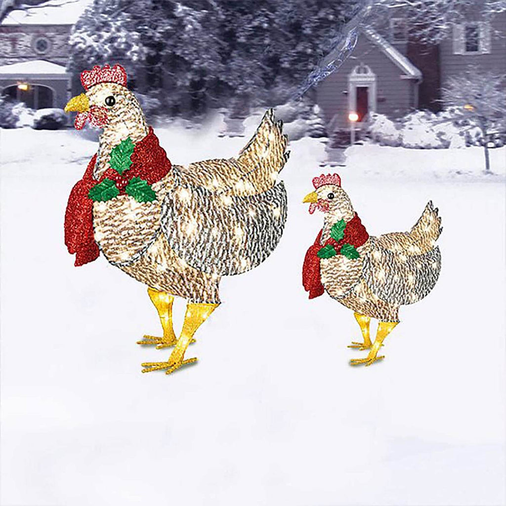 Christmas Outdoor Ornaments Light-Up Chicken with Scarf Holiday Decoration for Garden Patio Lawn