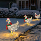 Christmas Outdoor Ornaments Light-Up Chicken with Scarf Holiday Decoration for Garden Patio Lawn
