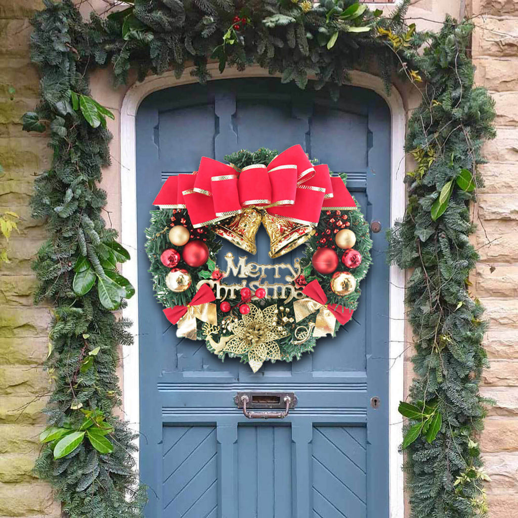 Christmas Wreath Indoor Outdoor Christmas Decorations with Mixed Pine Garland Red Golden Berries