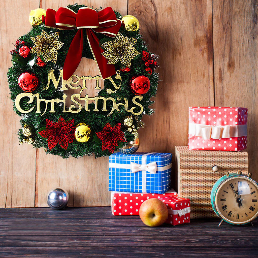 Christmas Wreath Indoor Outdoor Christmas Decorations with Mixed Pine Garland Red Golden Berries