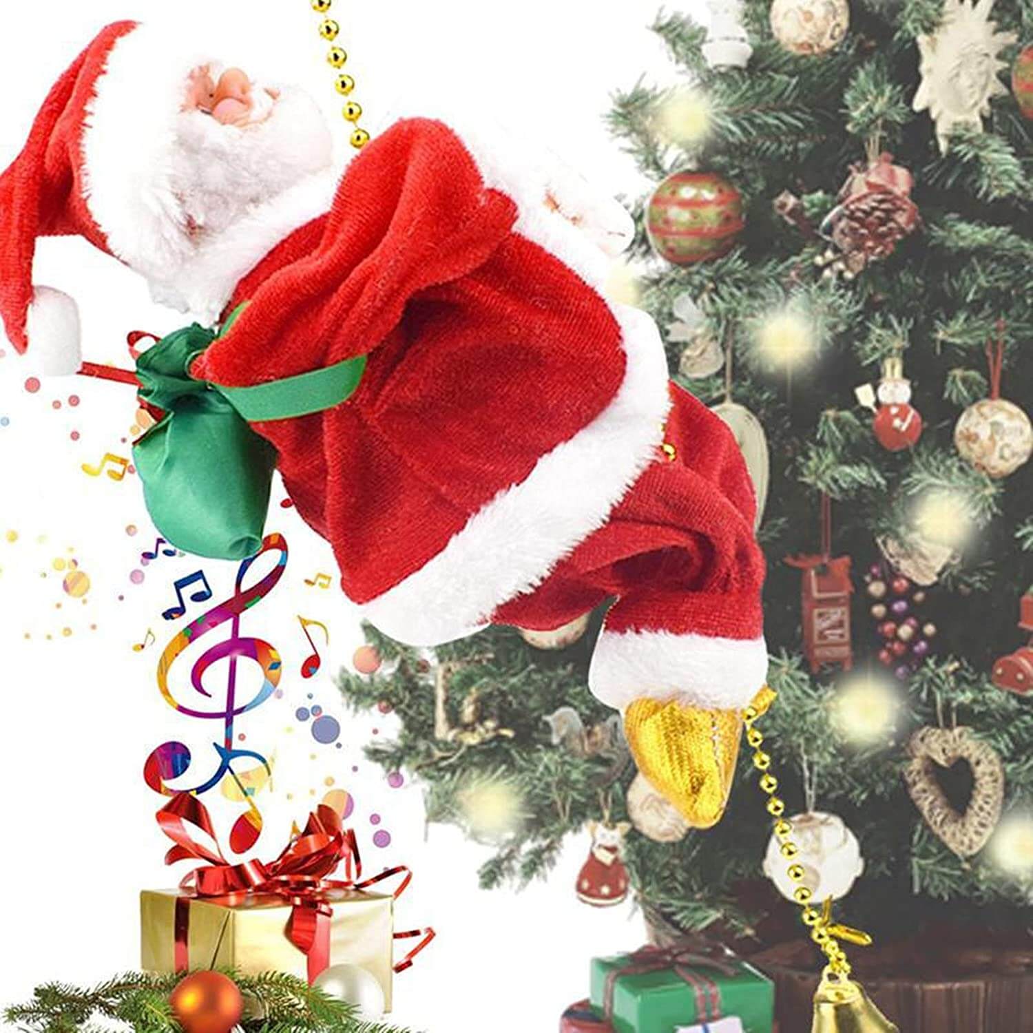 Christmas Decorations Funny Santa Claus Climbing The Rope with Music Up and Down