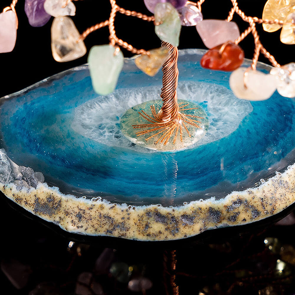 Natural Crystal Lucky Tree for Home Decor Gemstone Tree & Onyx Pendant Reiki Money Tree