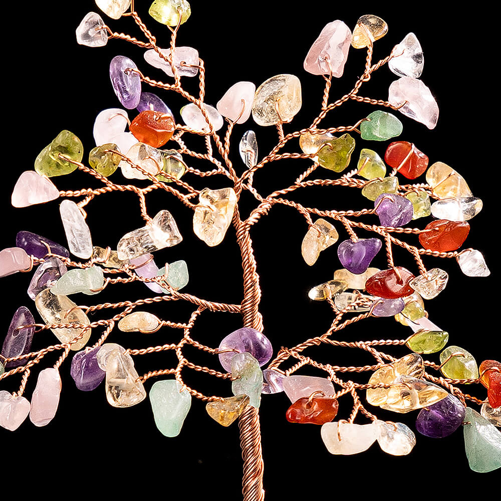 Natural Crystal Lucky Tree for Home Decor Gemstone Tree & Onyx Pendant Reiki Money Tree