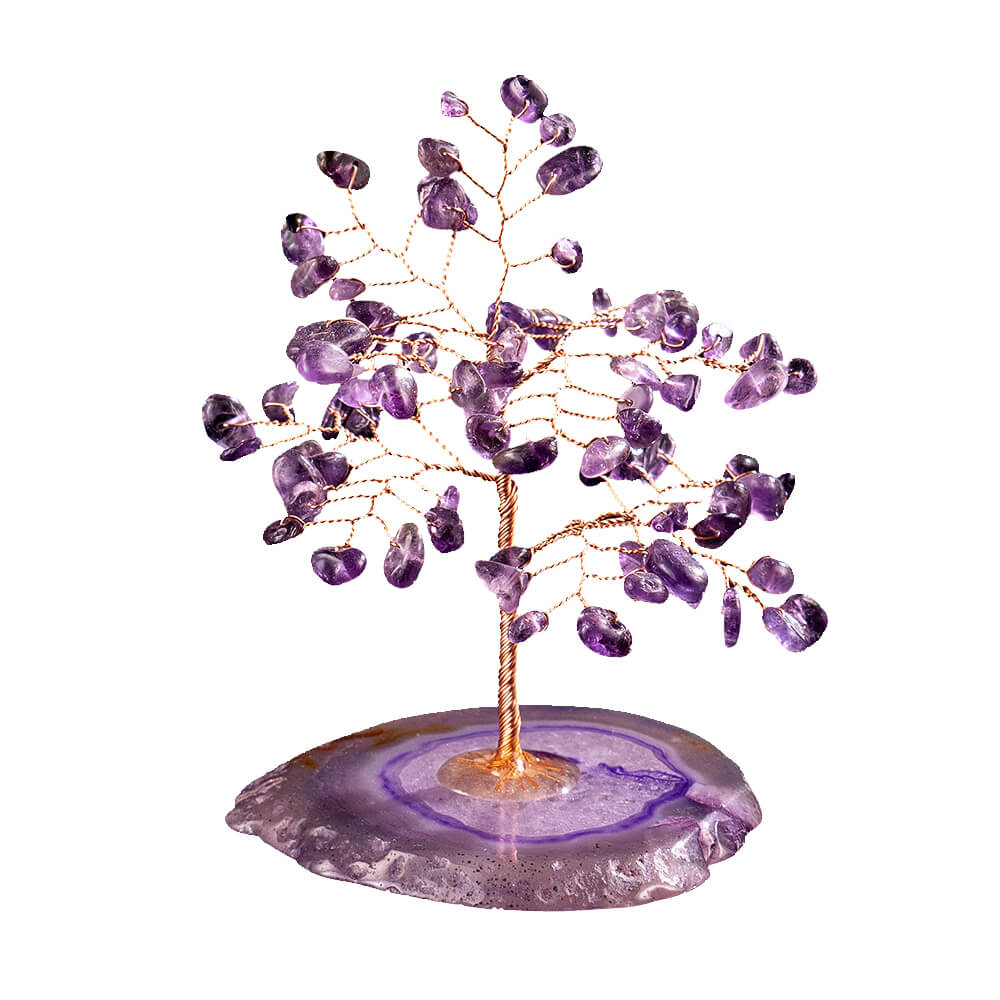 Natural Crystal Lucky Tree for Home Decor Gemstone Tree & Onyx Pendant Reiki Money Tree