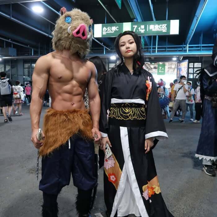 Hashibira Inosuke Cosplay Costume Apron Pants with Plush Skirt Halloween Carnival Unisex Outfits