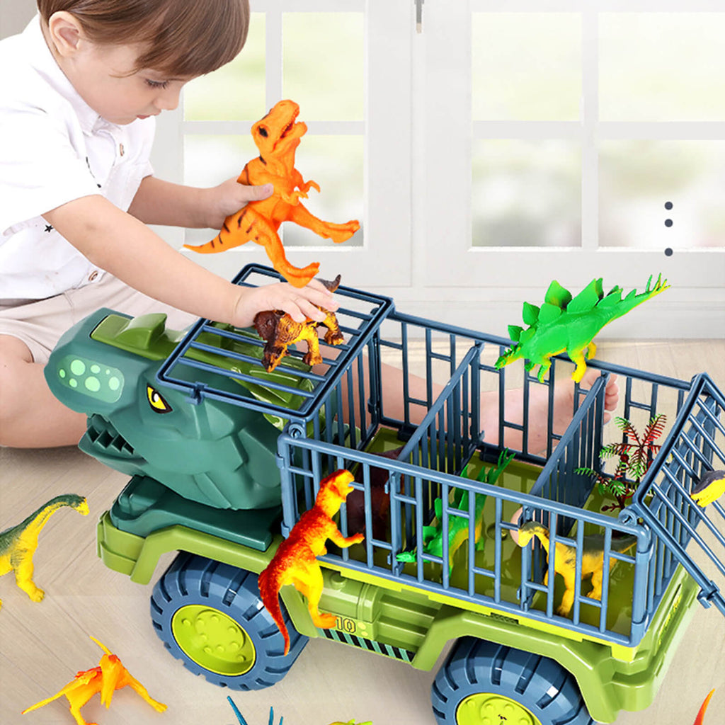 Kids Dinosaur Transport Car Carrier Truck with 3 Dino Toys Friction Powered Dinosaur Set for Boys Girls