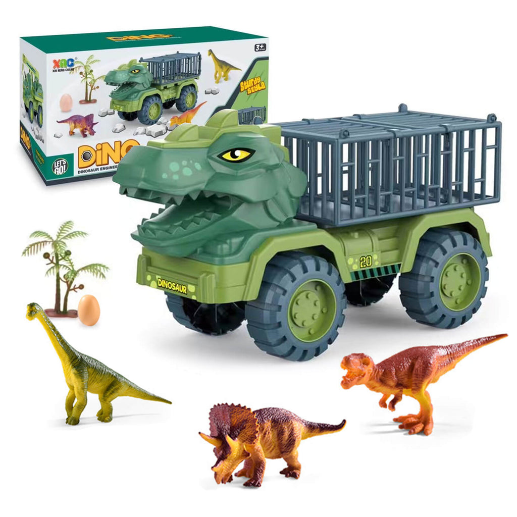 Kids Dinosaur Transport Car Carrier Truck with 3 Dino Toys Friction Powered Dinosaur Set for Boys Girls
