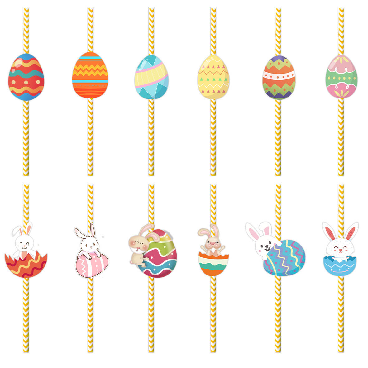 24pcs Easter Straws Striped Paper Straws Eggs Bunny Drinking Straws for Easter Party Favors
