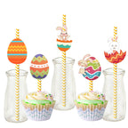 24pcs Easter Straws Striped Paper Straws Eggs Bunny Drinking Straws for Easter Party Favors