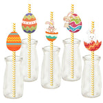 24pcs Easter Straws Striped Paper Straws Eggs Bunny Drinking Straws for Easter Party Favors