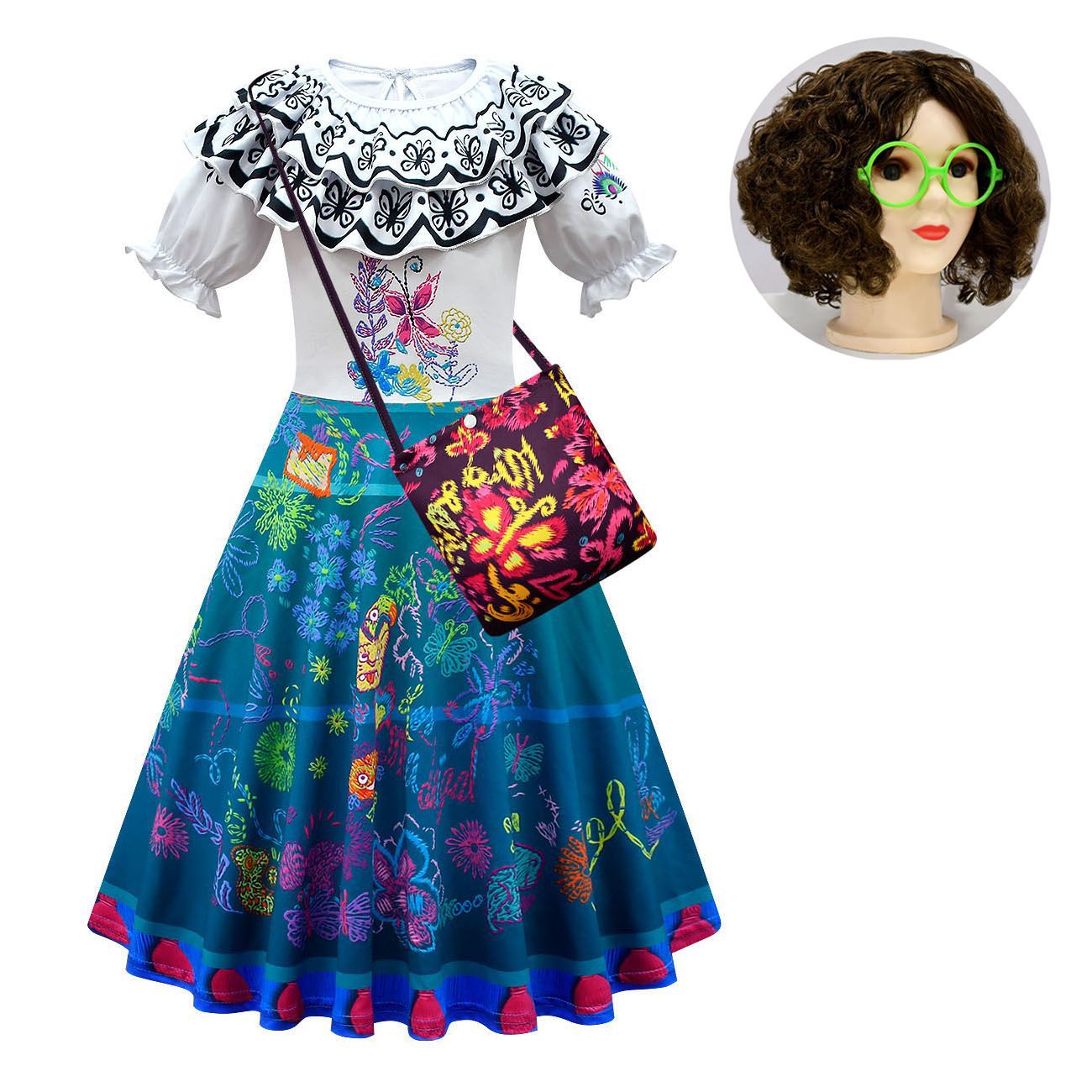 Kids Mirabel Cosplay Dress Puff Sleeve High Waist Cosplay Outfit Party Costume