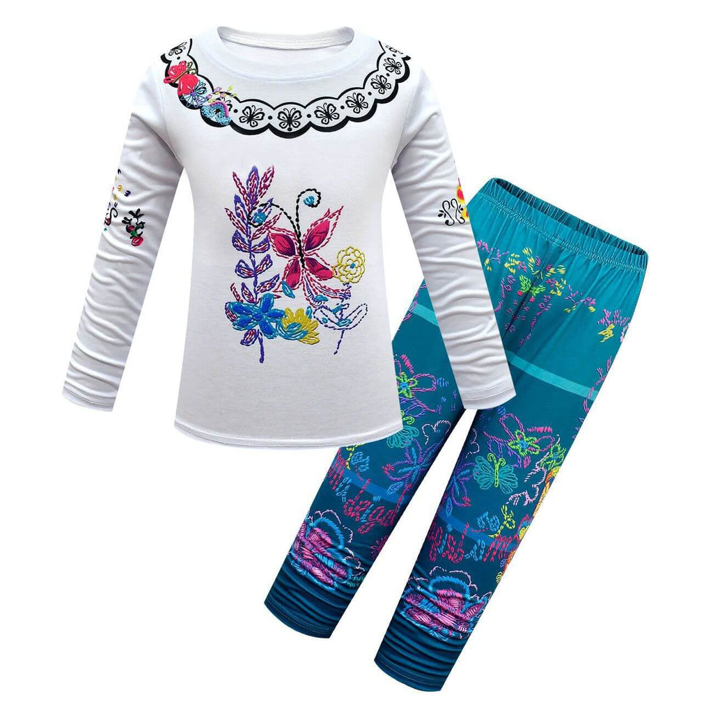 Kids Mirabel Cosplay Outfit Long Sleeve Tops Pants Cloak Wig and Bag Full Set for Halloween