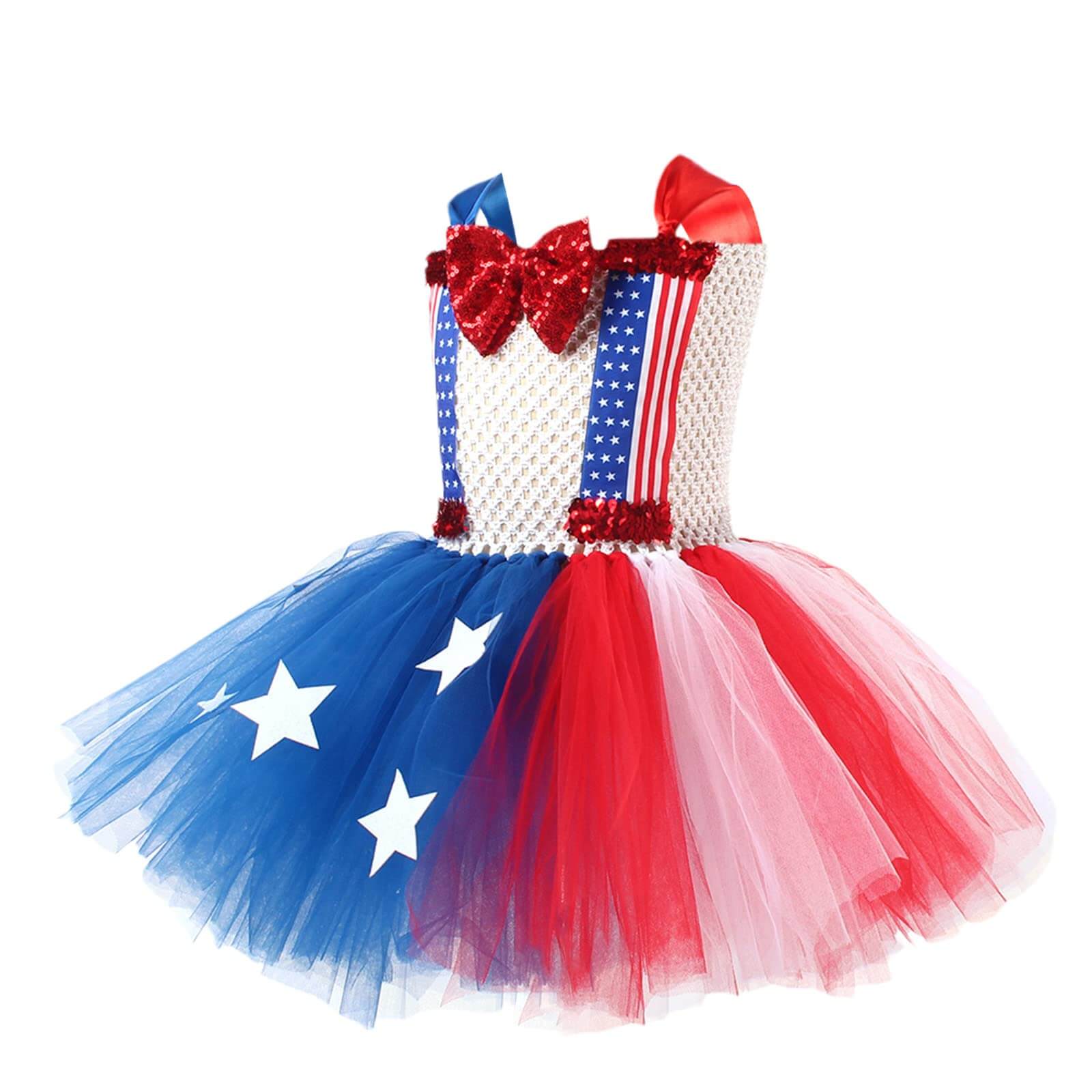 July 4th Girls Dress Sleeveless Summer Tutu Dress with Headband Independent Day Outfit