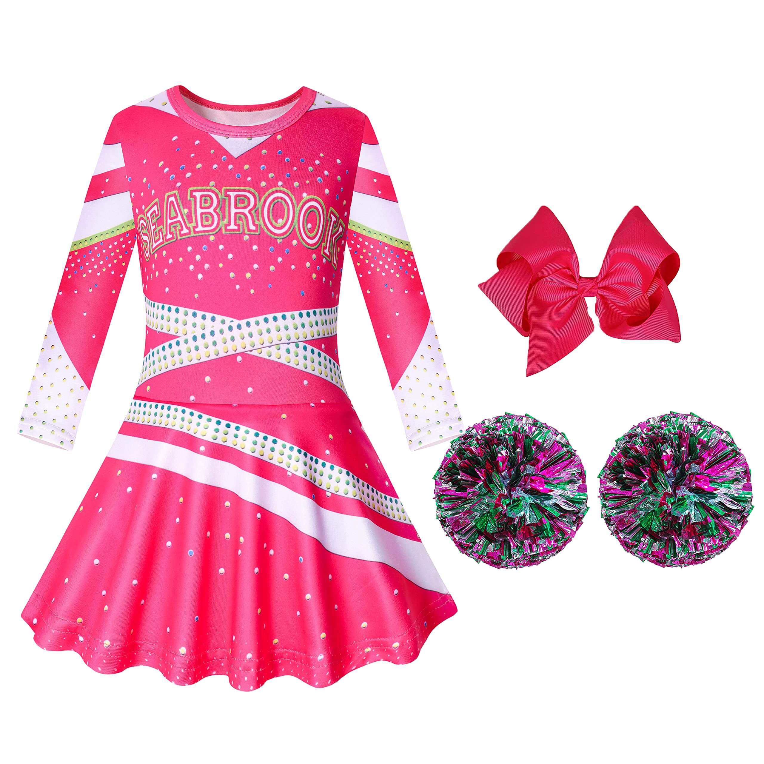 Cheerleader Cosplay Costume Girls Fancy Dress Halloween Party Outfit with Accessories