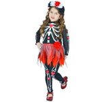 Boys Girls Halloween Scary Skeleton Suit Kids Skull Role Play Costume Corpse Bride Fancy Dress
