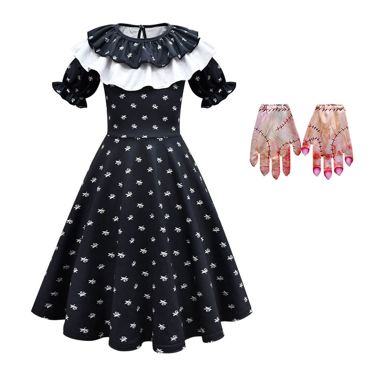 Wednesday Addams Dress Girls Wednesday Costume with Wig Gloves Bag for –  Sun Baby