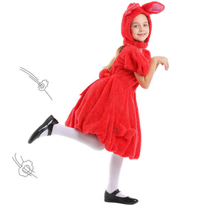 Kids Plush Bunny Dress Soft Fuzzy Bunny Costume For Girls 5-10 Years