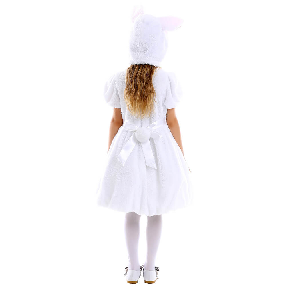 Girls Bunny Dress Plush White Rabbit Costume for Easter Day Fuzzy Bunny Full Set