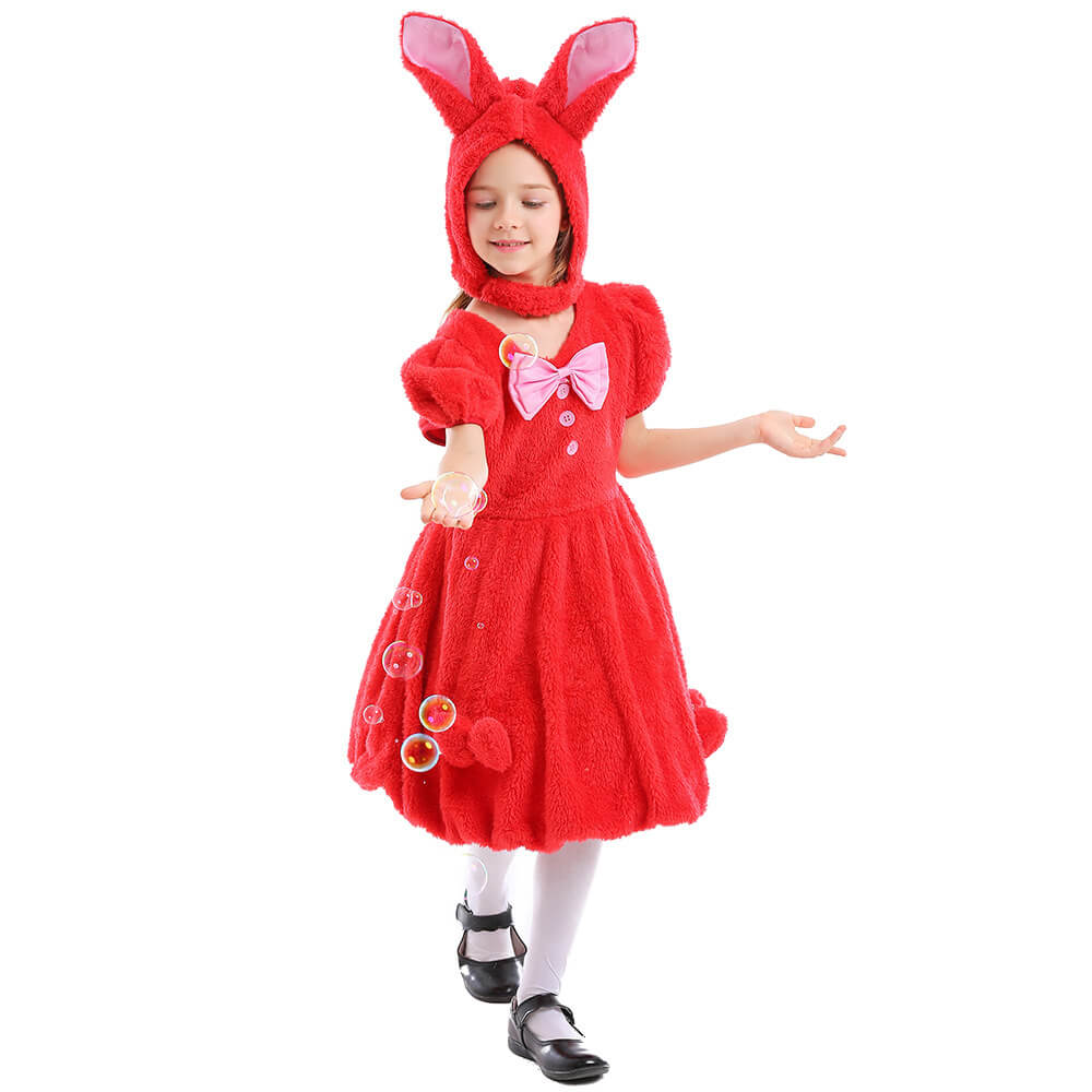 Girls Bunny Dress Plush White Rabbit Costume for Easter Day Fuzzy Bunny Full Set