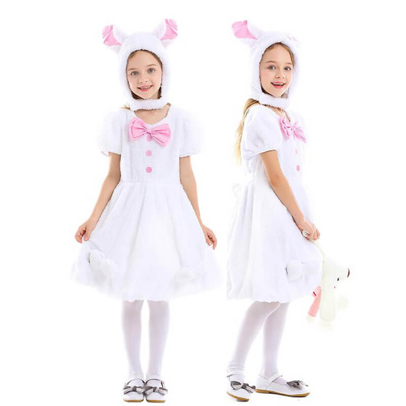 Kids Plush Bunny Dress Soft Fuzzy Bunny Costume For Girls 5-10 Years