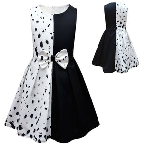 Grils White/Black Dress Halloween Cosplay Costume Dalmatians Dog Fashion Outfit